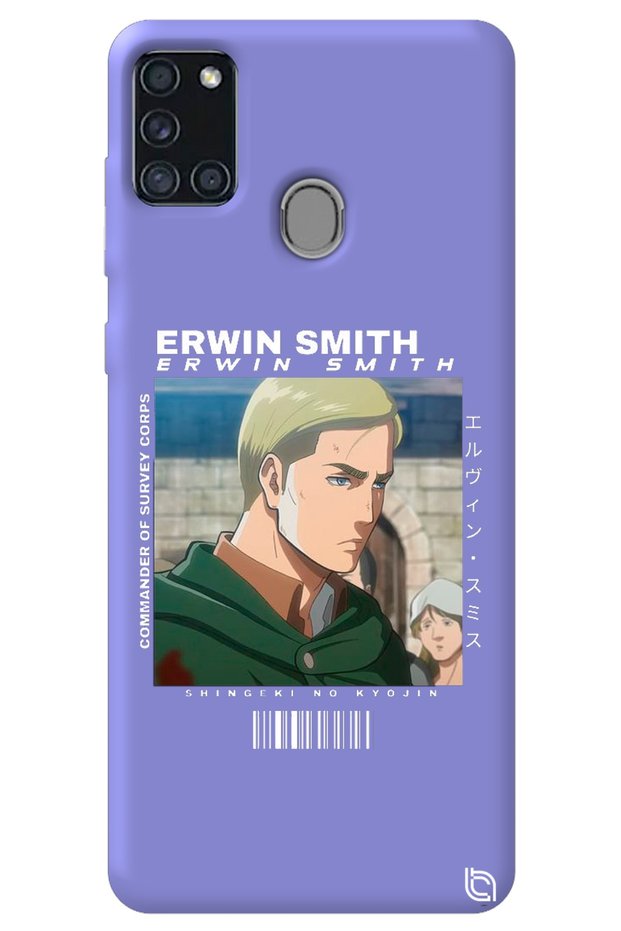 Samsung A21S Lilac Premium Velvet Attack on Titan Erwin Patterned Silicone Phone Case