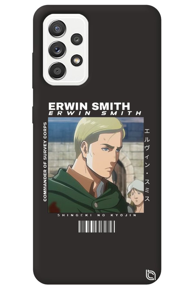 Samsung Galaxy A52 Black Premium Velvet Inside Attack on Titan Erwin Patterned Silicone Phone Case