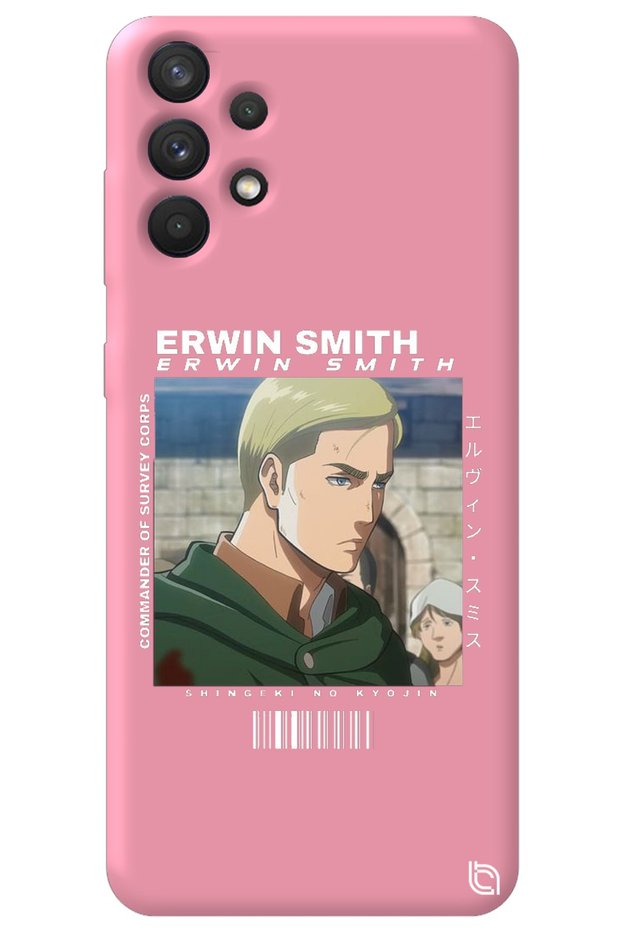 Samsung A32 Pink Premium Velvet Inside Attack on Titan Erwin Patterned Silicone Phone Case