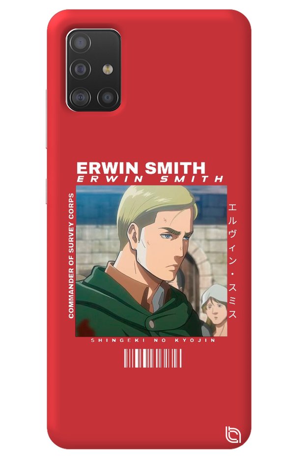 Samsung A51 Red Premium Velvet Inside Attack on Titan Erwin Patterned Silicone Phone Case
