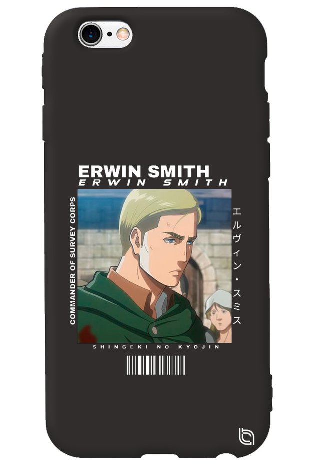 iPhone 6 6S Black Premium Velvet Inside Attack on Titan Erwin Patterned Silicone Phone Case