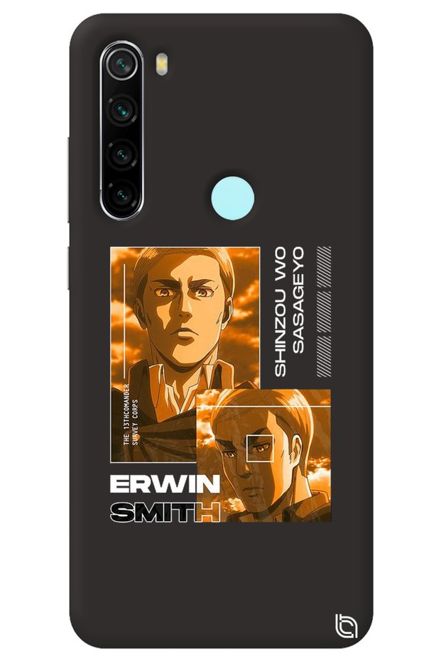 Xiaomi Redmi Note 8 Black Premium Velvet Inside Attack on Titan Erwin Patterned Silicone Phone Case