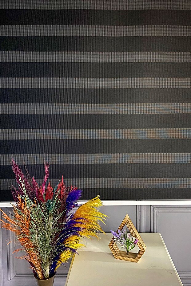 Siyah Bambu Zebra Perde - 2