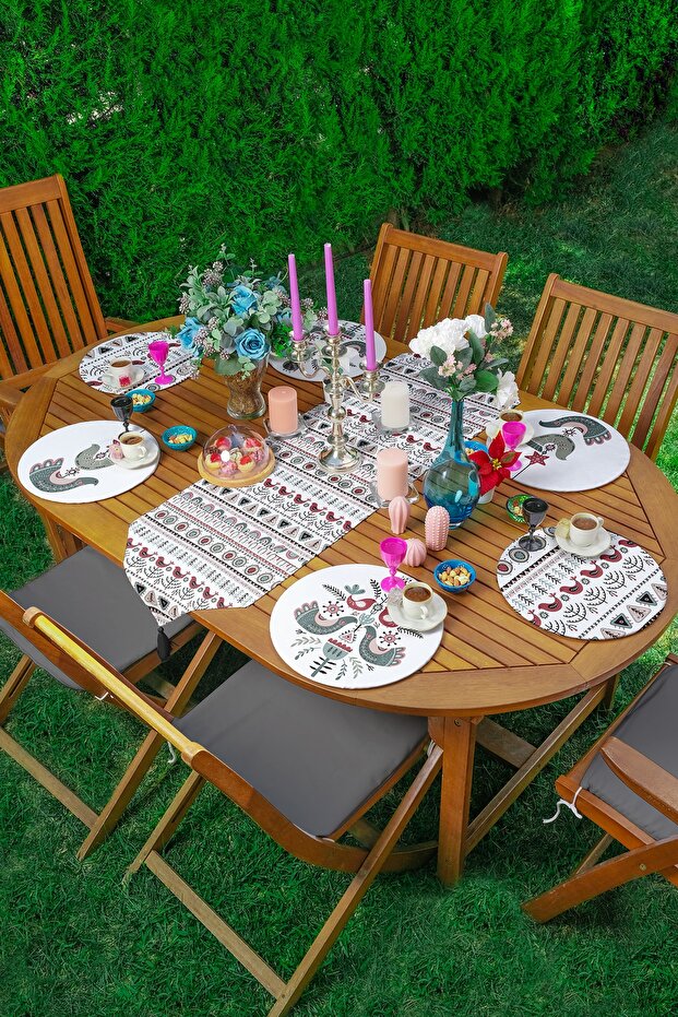 Modern Special Design 6+1 Supla Runner Set with Ethnic Drawing