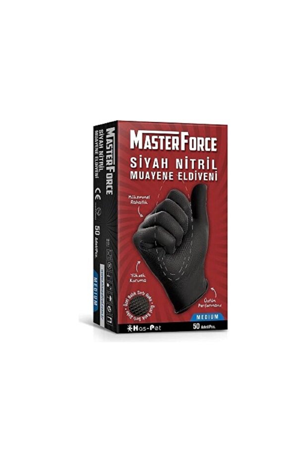 Masterforce Siyah Nitril Eldiven M (MEDİUM) Beden 50'li Paket