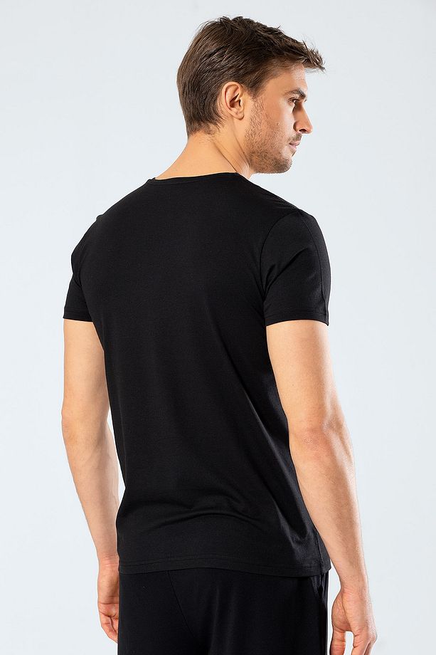 2170 Erkek Modal Pamuk V Yaka Kısa Kollu T-shirt/siyah - 3