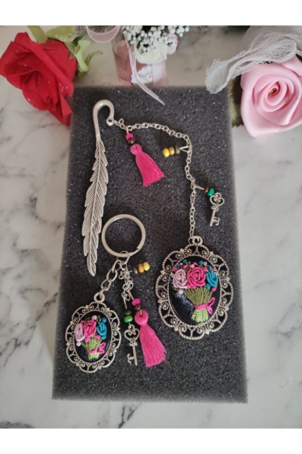 Bookmark And Keychain Set Brazilian Embroidery Embroidered Bookmark And Keychain Set
