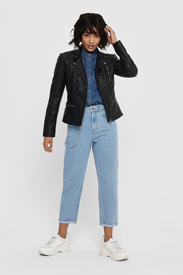 Kadın Siyah Deri Ceket 15110802 - 3