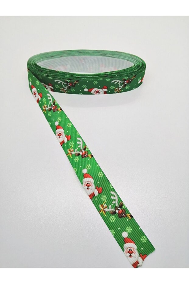 Green Santa Claus Patterned Grosgrain Ribbon 2.5 cm 1 Meter – Ribbon, Stylish Design, Women's Accessory – Ku