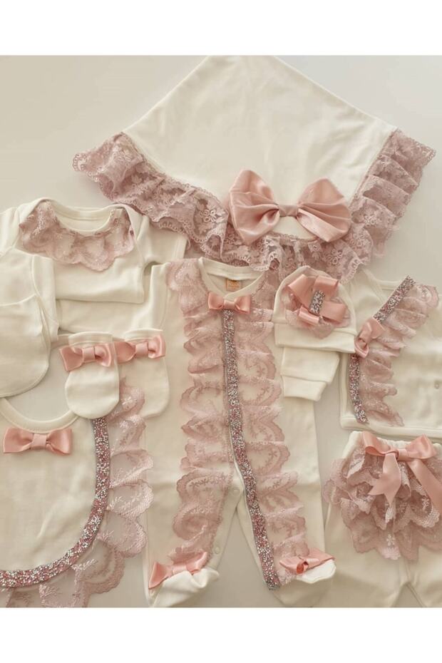 Baby Girl Beige Decorated 10-Piece Hospital Exit