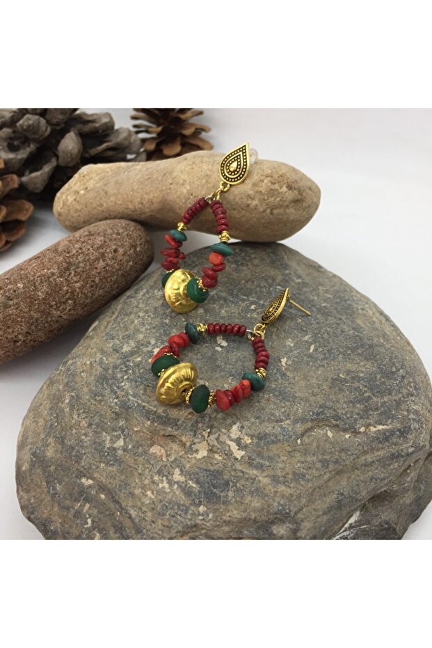 Handmade Ethnic Authentic Bohemian Coral Earrings