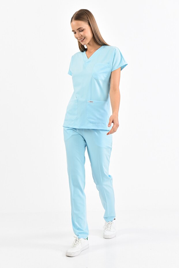 Lycra Ice Blue Surgical Uniform Set