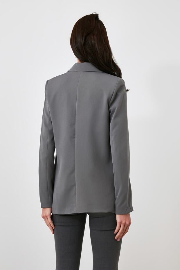 Gri Regular Astar Detaylı Dokuma Blazer Ceket TWOAW20CE0316 - 13