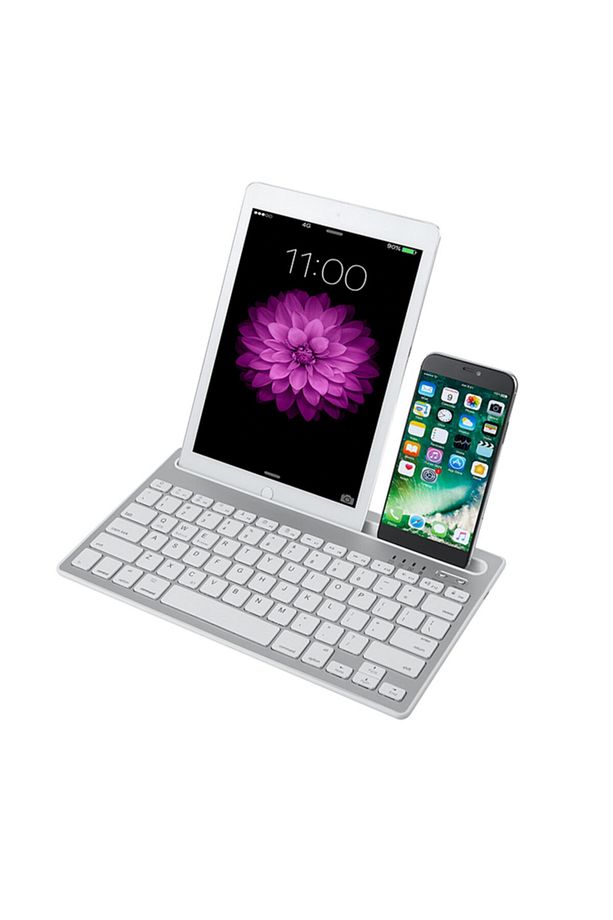 Beyaz Bluetooth Ultra Ince+şarjlı Mac/win/android/ıos Uyumlu Tablet Standlı Kablosuz Klavye - 7