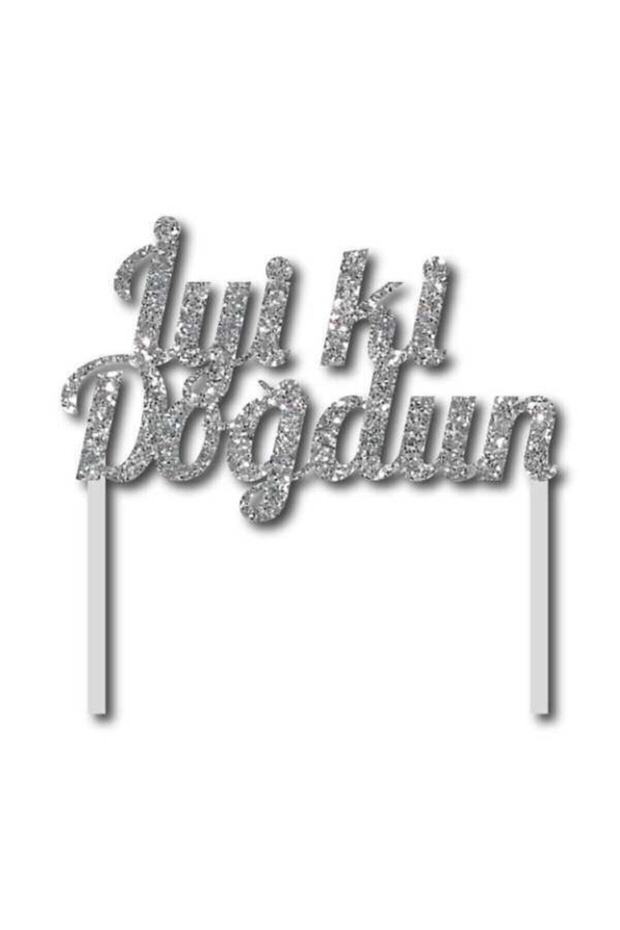 Party Cake Decoration Glittered Happy Birthday Silver 1 Piece