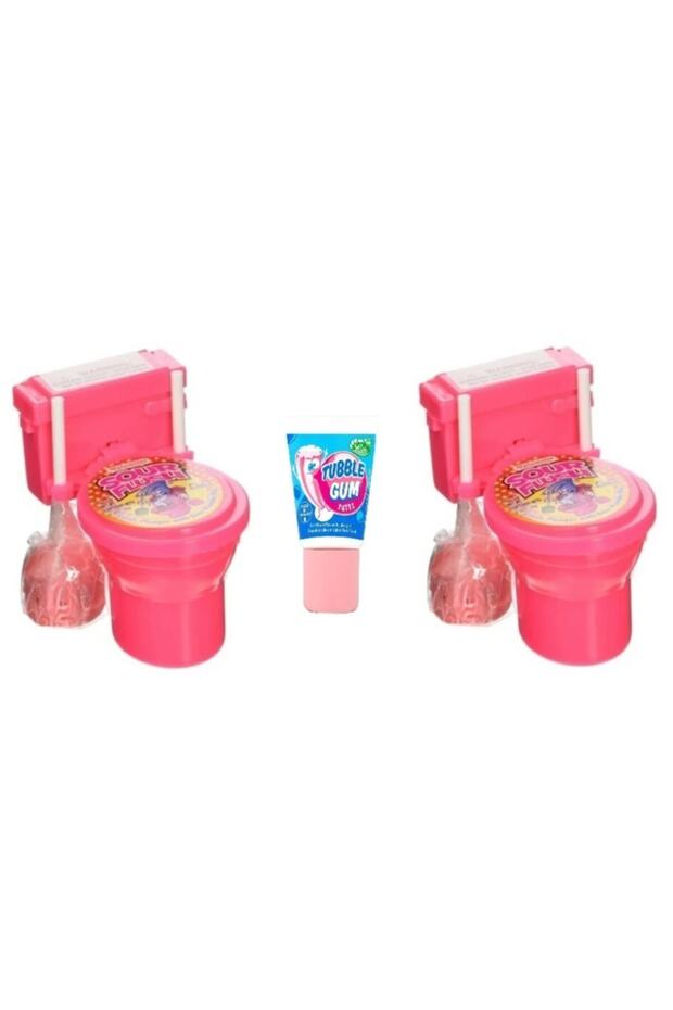 Şekerleme Paketi Sour Flush Çilekli Pembe Klozet Şeker 2 Adet - 1