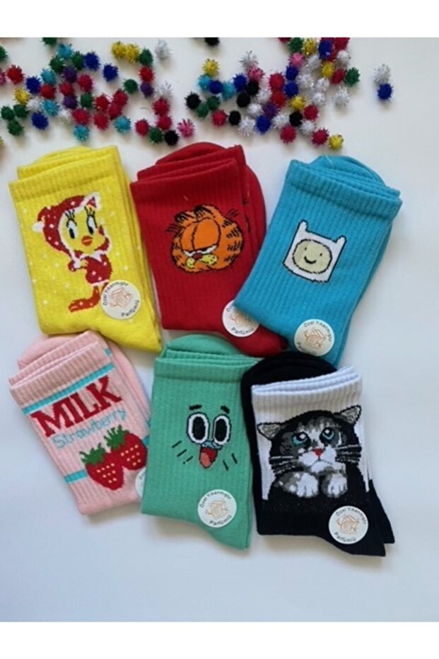 Women's 6-Piece Patterned Perfumed College Tennis Socks Nt1261