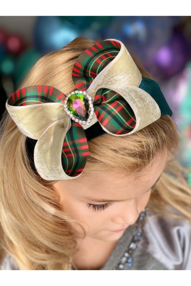 New Year Luxury Velvet Bow Crown Emerald Green with Crystal Rhinestones