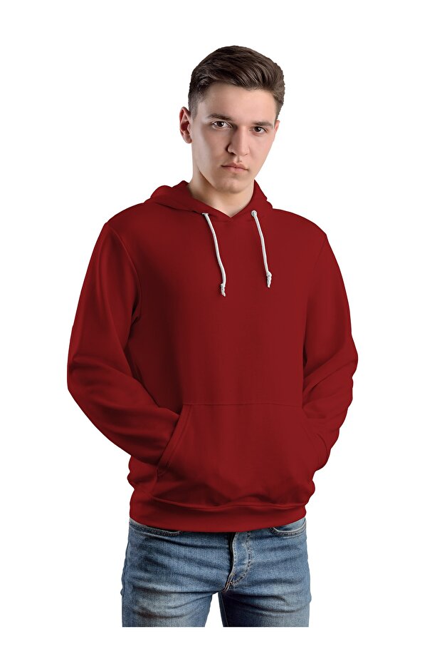 Men's Burgundy Hooded Kangaroo Pocket Sweatshirt