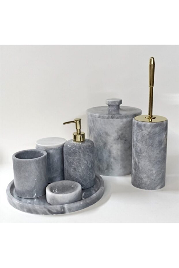 Decorative Gray Marble Gold Detailed 7-Piece Bathroom Set Set