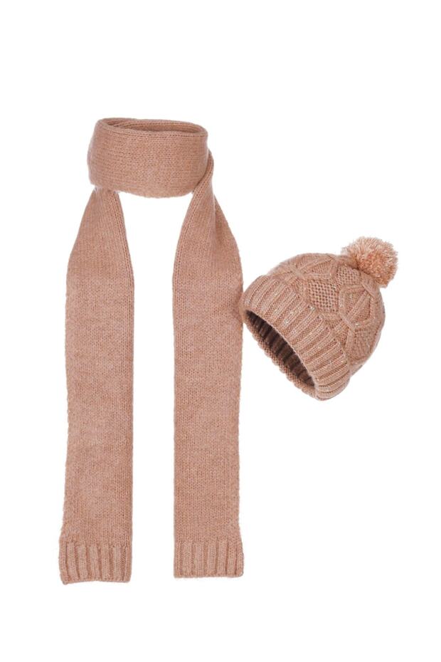 Unisex Net Scarf Beanie Double Set Fo 3600 Brown