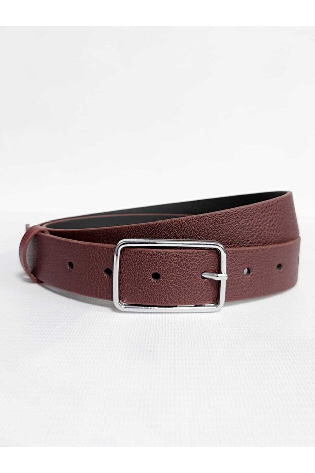 Women's Burgundy Silver Buckled Belt Jean Belt I, Jacket Belt I, Pants Belt I