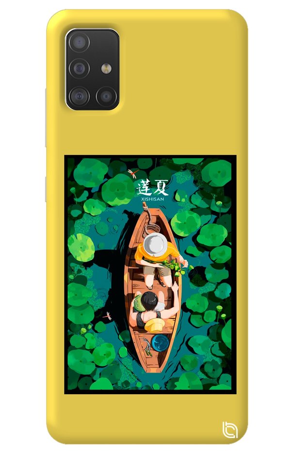 Samsung A71 Yellow Color Premium Velvet Inside Boat Pattern Silicone Phone Case