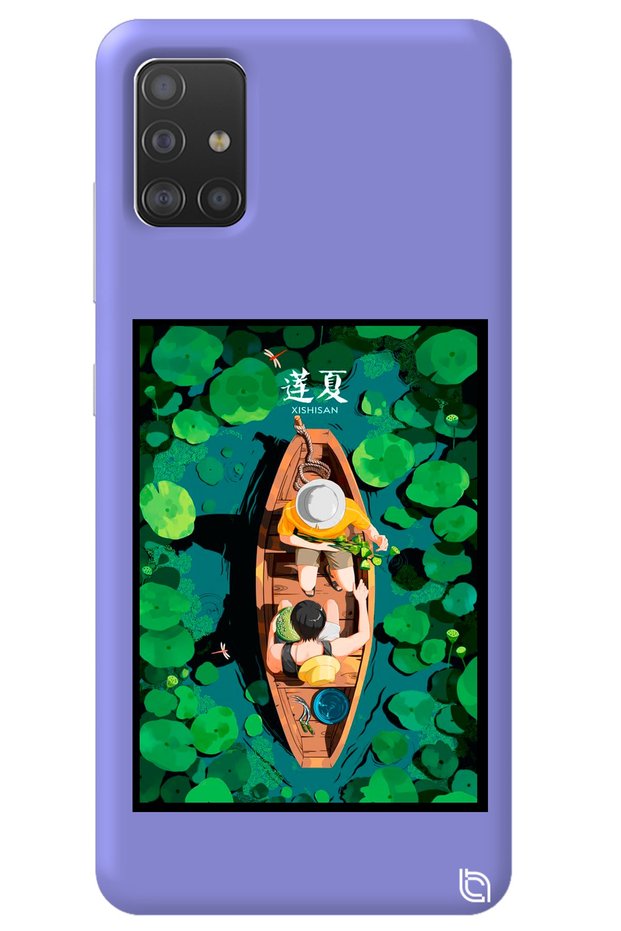 Samsung A71 Lilac Colored Premium Velvet Inside Boat Patterned Silicone Phone Case