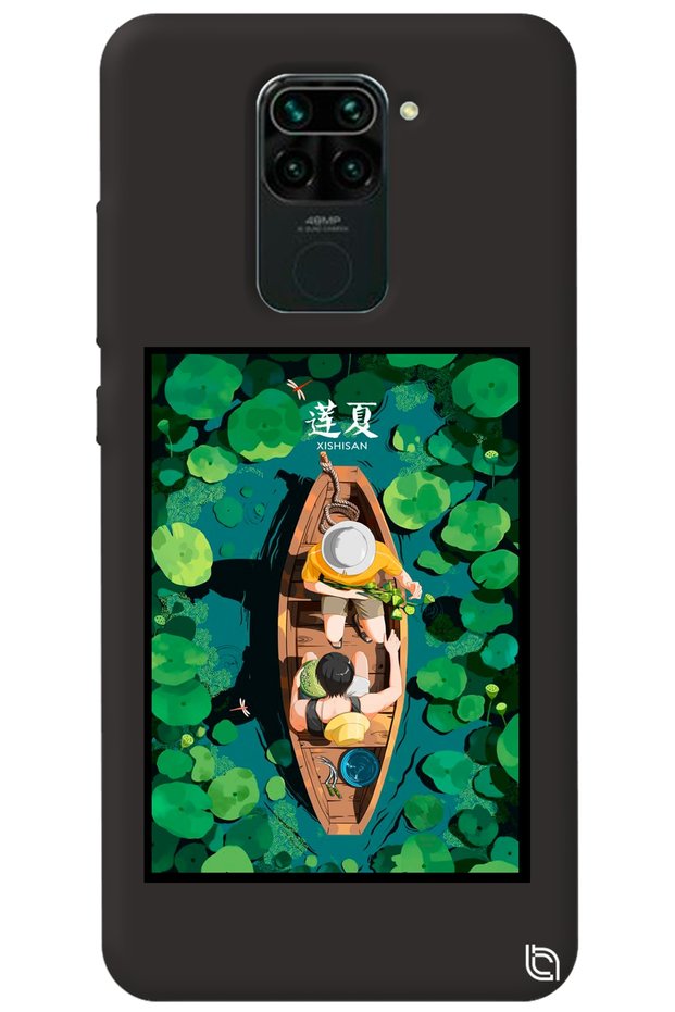 Xiaomi Redmi Note 9 Black Color Premium Velvet Boat Pattern Silicone Phone Case