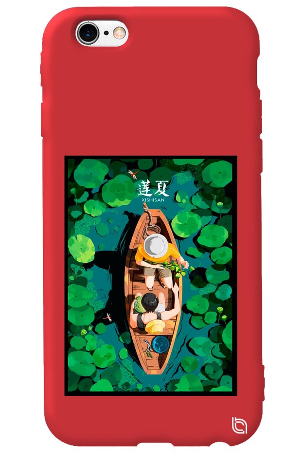 iPhone 6 Plus Red Color Premium Velvet Inside Boat Pattern Silicone Phone Case