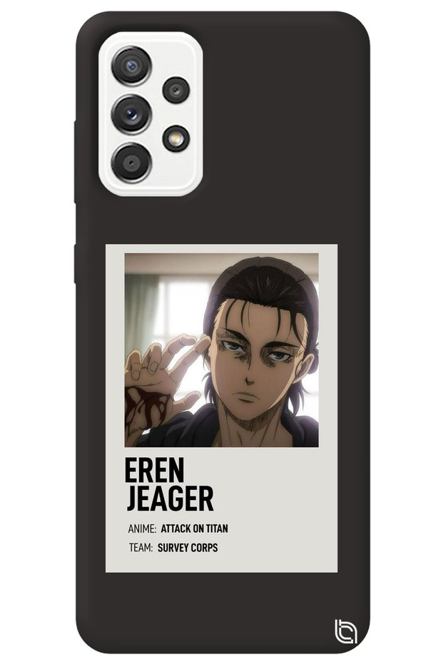 Samsung Galaxy A52 Black Premium Velvet Inside Attack on Titan Patterned Silicone Phone Case