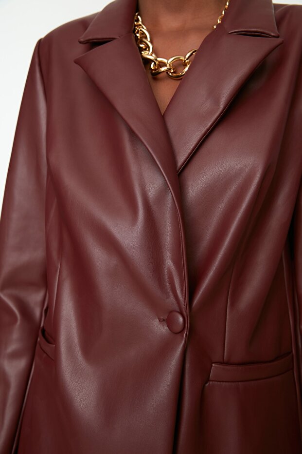 Bordo Suni Deri Ceket TPRSS22CE0039 - 6