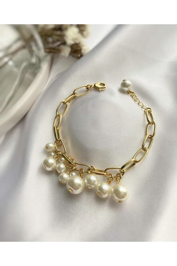 Women's Gold Chain Dangle Artificial Pearl Bracelet