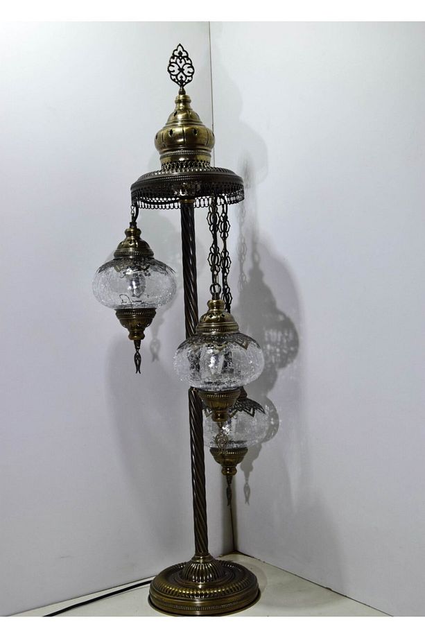 Osmanlı Lambader,otantik Lambası,dekoratif Köşe Lambası 3 Lü Çatlatma Gece Lambası Lazerli - 2