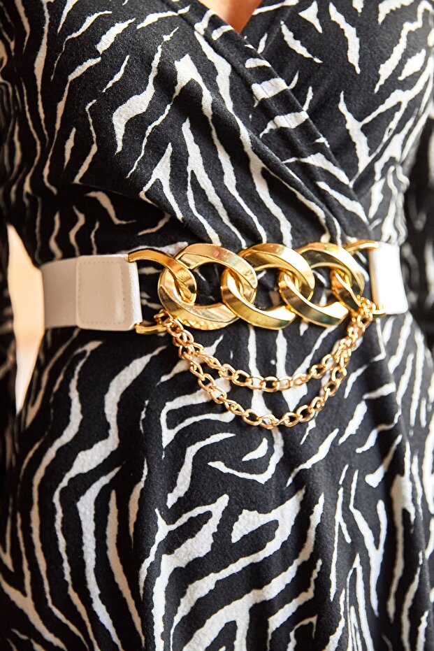 Női fehér rugalmas lánc részletes öv KMR-19000110 - 1