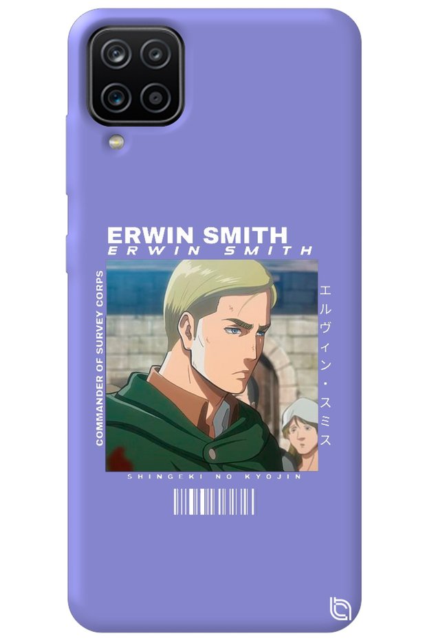 Samsung Galaxy A12 Lilac Premium Velvet Attack on Titan Erwin Patterned Silicone Phone Case