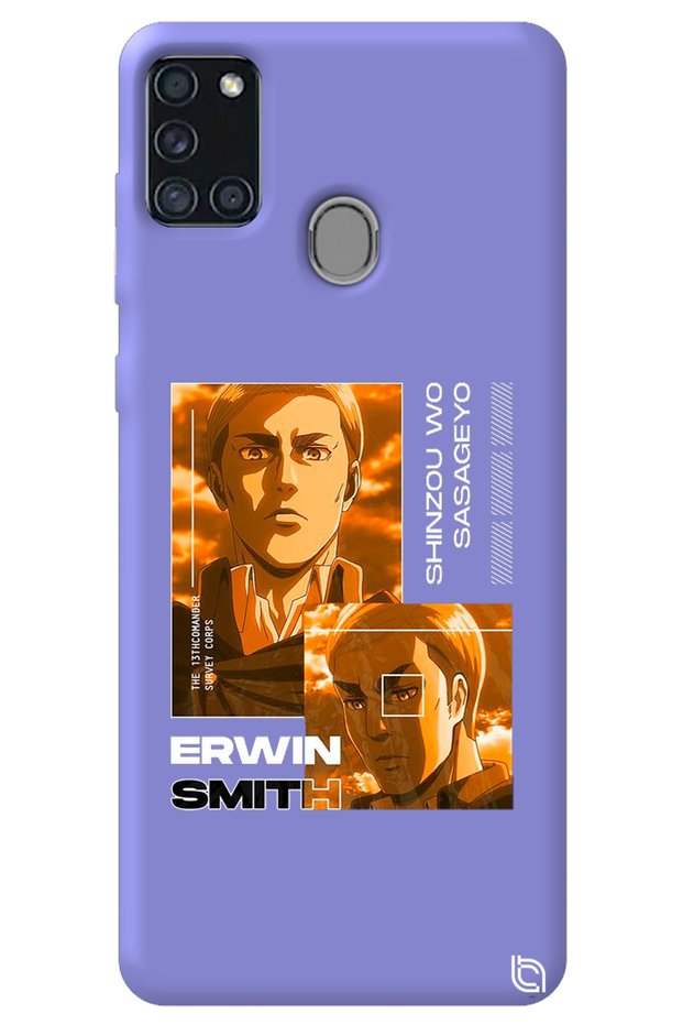 Samsung A21S Lilac Premium Velvet Attack on Titan Erwin Patterned Silicone Phone Case