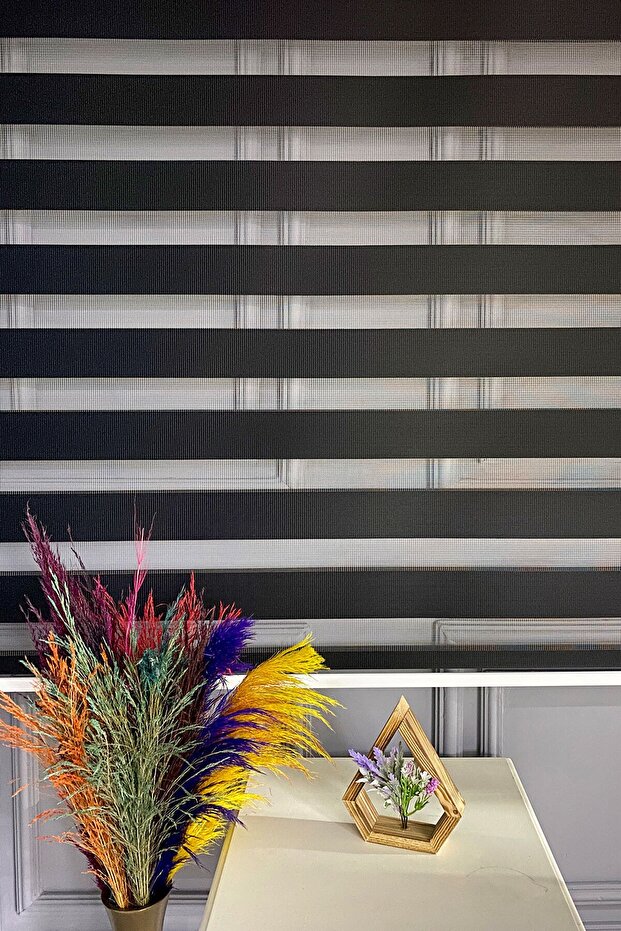 Siyah Bambu Zebra Perde - 1