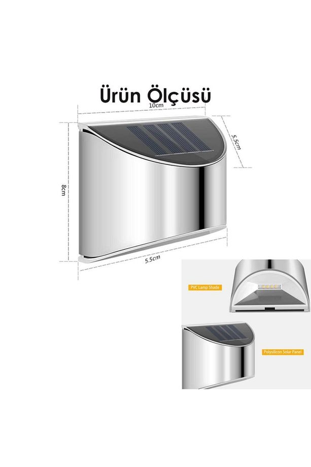 2adet Solar Metal Tek Taraflı Aplik Duvar Lambası Dekoratif Led Aydınlatma Güneş Enerji - 4