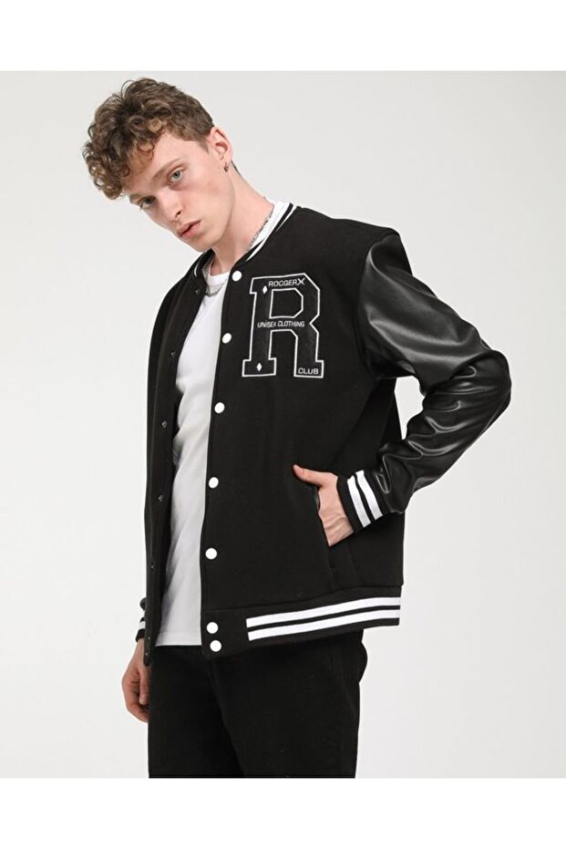 Leather Unisex Oversize R College Jacket