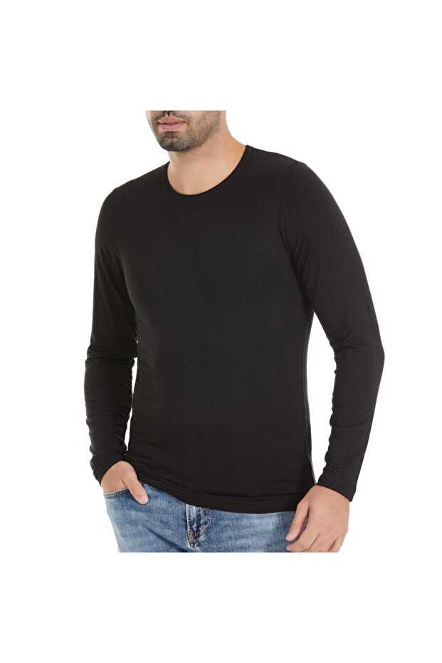 Men's Black Bamboo Long Sleeve O Neck T-shirt