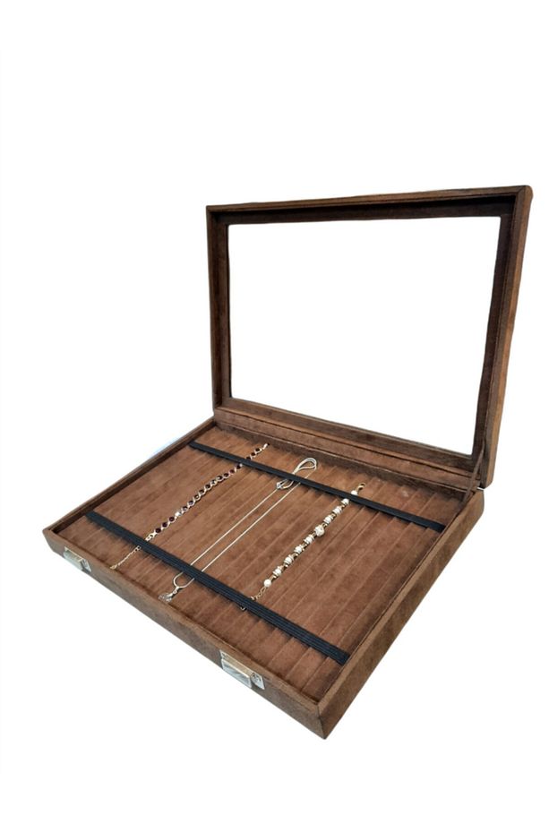 Tesbih Kutusu Lastikli Camlı Kahve Alcantara - 2