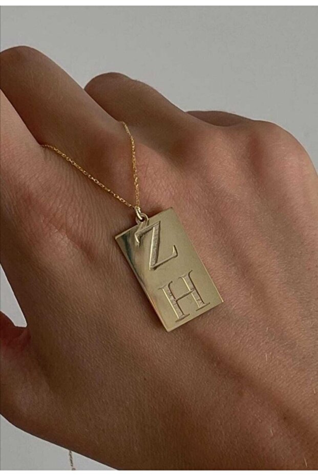 925 Ayar Gümüş Plaka Kolye - 1