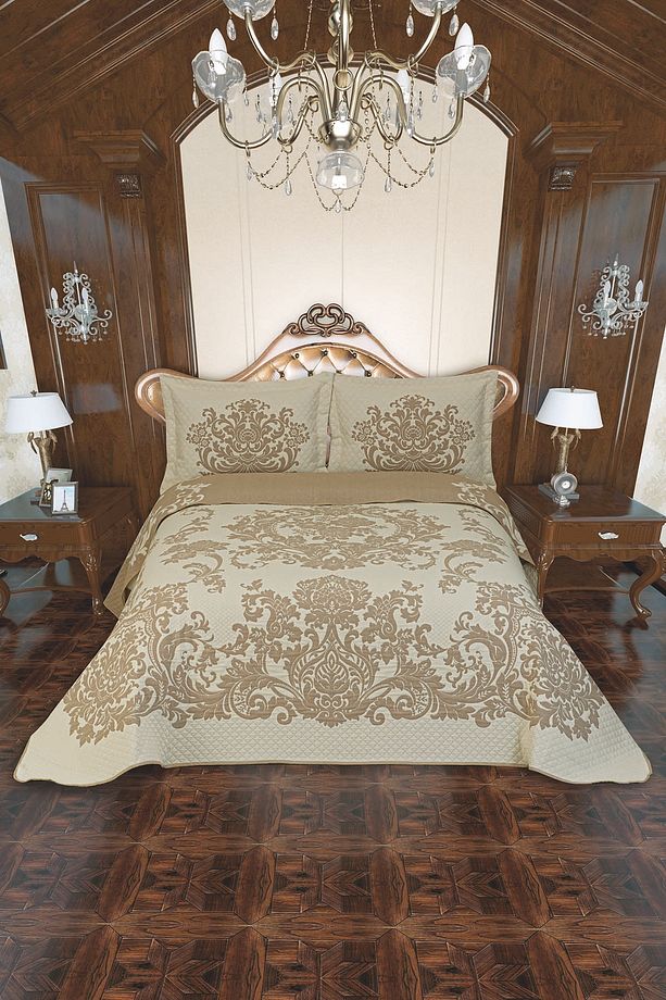 Cozy Chalet Double Face Pano Yatak Örtüsü Çift Kişilik Bej - 1