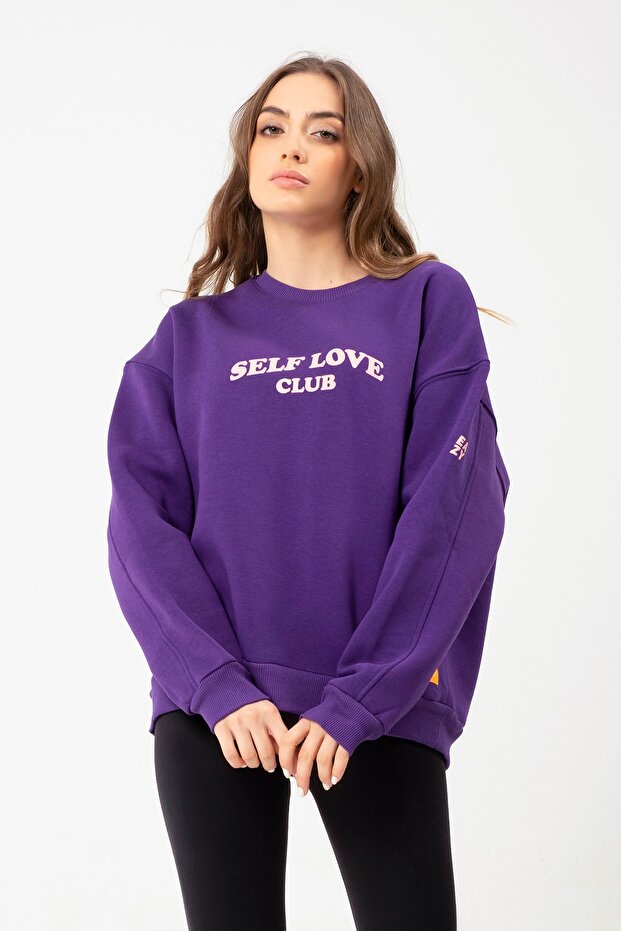 سويت شيرت سميك برقبة دائرية أرجواني للجنسين من Eazy Self Love مقاس كبير