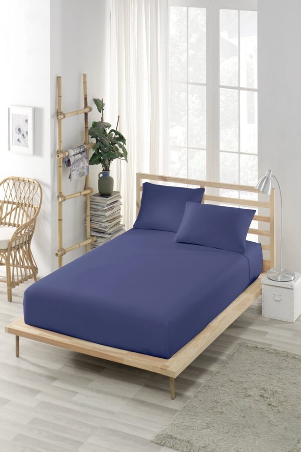 Fitted Sheet Set Cotton Navy Blue