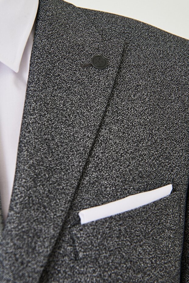 Férfi fekete-fehér Slim Fit Slim Fit mintás öltöny - 3