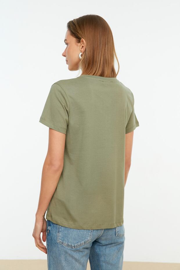Haki-Somon %100 Pamuk Süprem Bisiklet Yaka 2'li Paket Örme T-Shirt TWOSS20TS0141 - 3