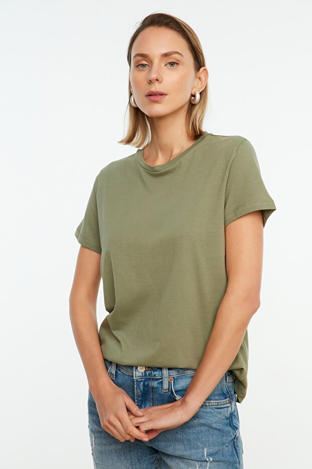 Haki-Somon %100 Pamuk Süprem Bisiklet Yaka 2'li Paket Örme T-Shirt TWOSS20TS0141 - 6