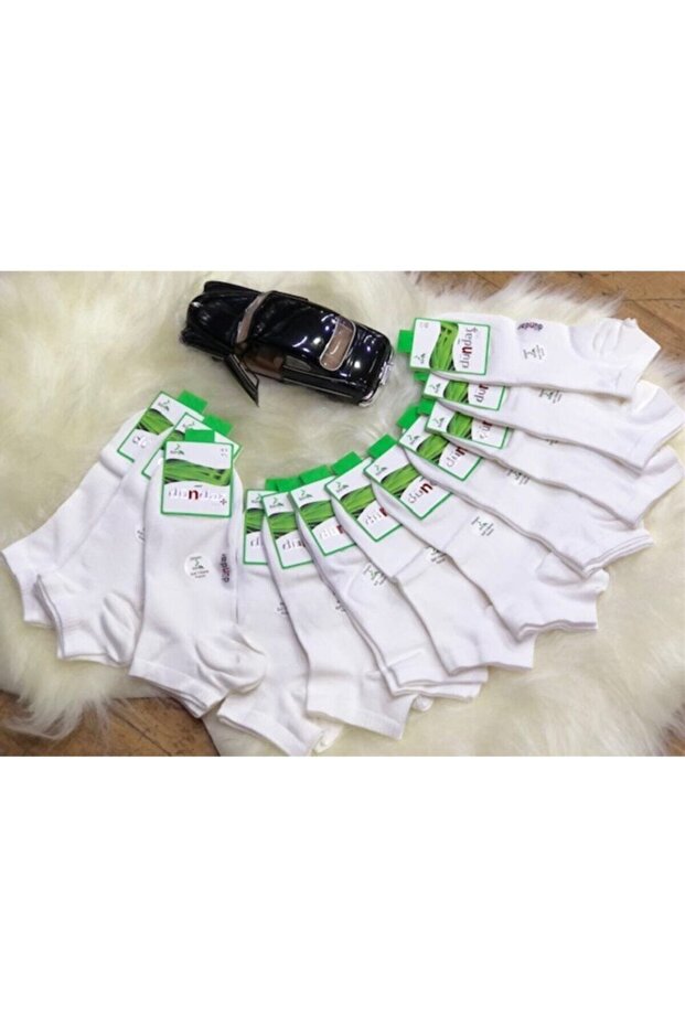 Men's White 12 Pack Bamboo Booties Socks